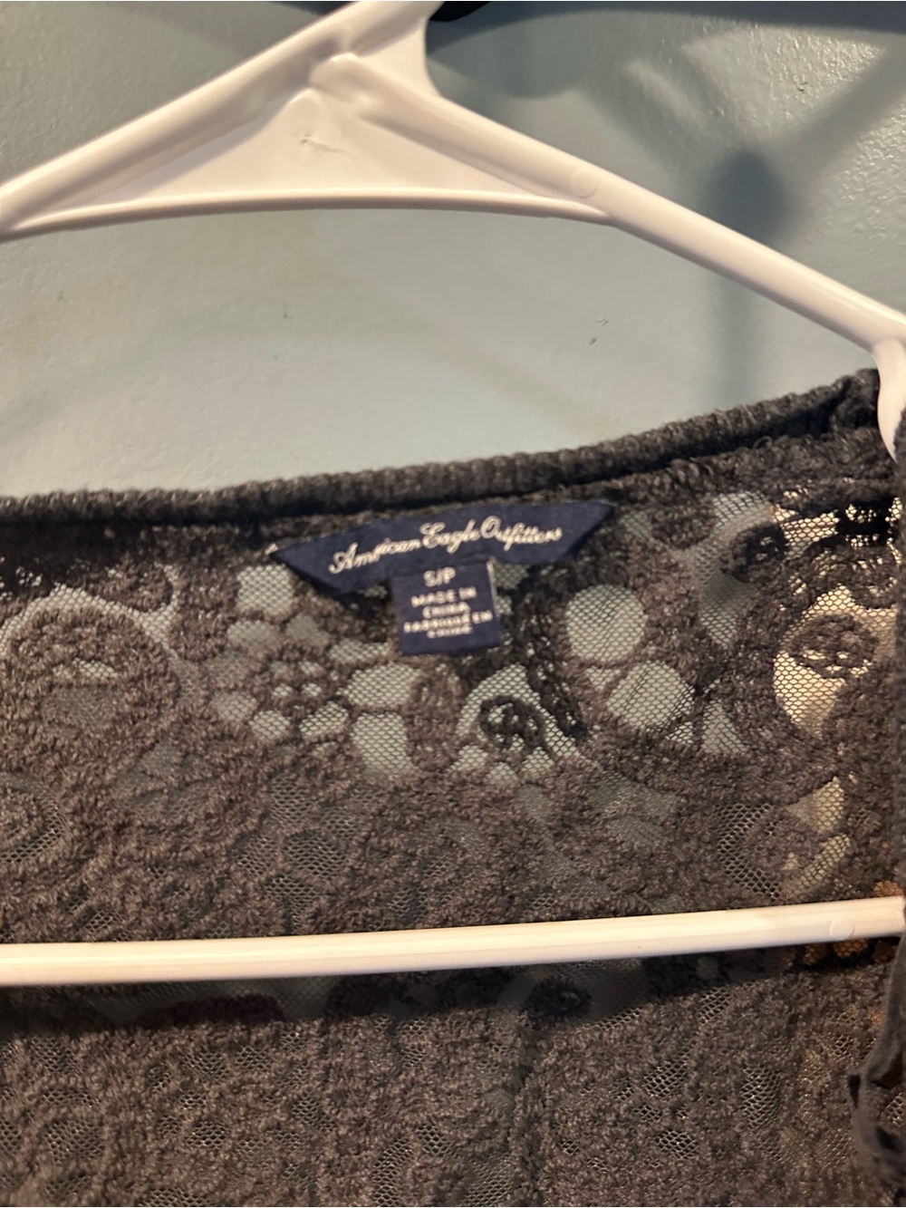 American Eagle Outfitters Charcoal Lace-Back Open Draped Cardigan - Picture 2 of 4